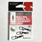 Застежка с вертлюжком Gurza-Rolling Swivel SS/CRANKBAIT SNAP BM № 6 (3шт./уп) (TEST 35 kg,W:0,570 g)